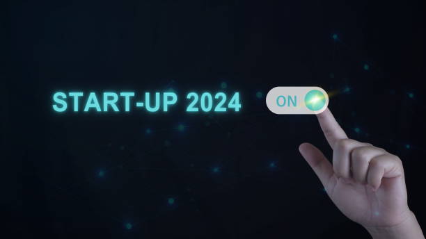 istock Businessman hand touching and pointing on year 2024 with virtual screen,Startup ideas for 2024 1909744566
