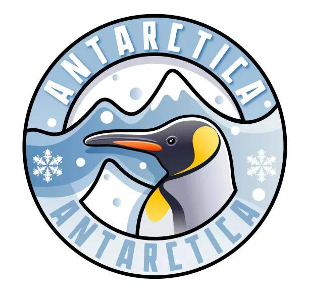 Vector illustration of Badge Logo with Antarctica King penguin and Iceberg illustration