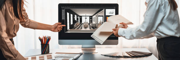 istock Group of interior architect designer discussing together with software. Insight 1909769479