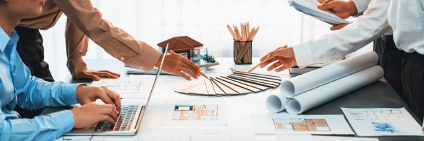 istock Group of interior designer team in meeting and discussing. Insight 1909822227