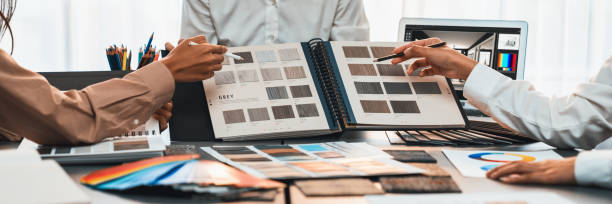 istock Group of interior designer team in meeting and discussing. Insight 1909837943