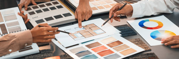 istock Group of interior designer team in meeting and discussing. Insight 1909845729