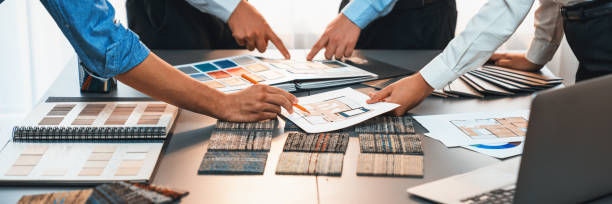istock Group of interior designer team in meeting and discussing. Insight 1909846775