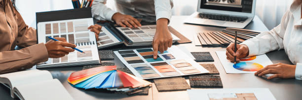 istock Group of interior designer team in meeting and discussing. Insight 1909848385