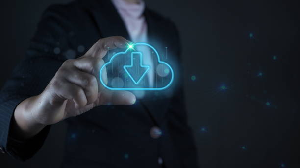istock Hand touching cloud computing with download sign symbol for technology transformation and sharing concept. 1909853630