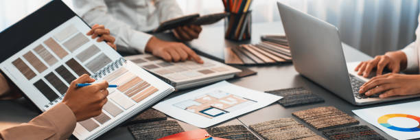 istock Group of interior designer team in meeting and discussing. Insight 1909857367