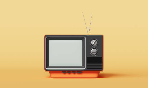 istock Old Television Mock up with Yellow Background. 3D Rendering 1909859477