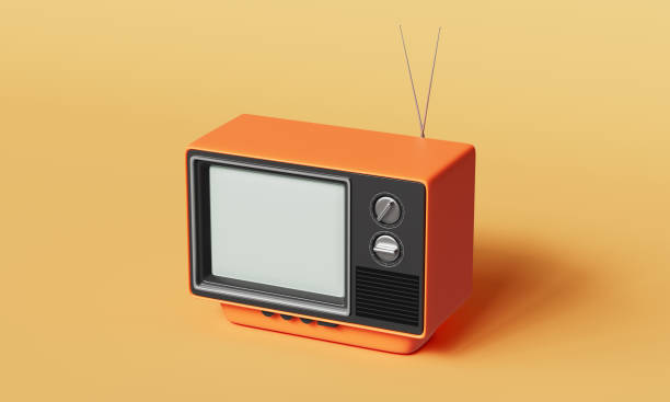 istock Old Television Mock up with Yellow Background. 3D Rendering 1909859481