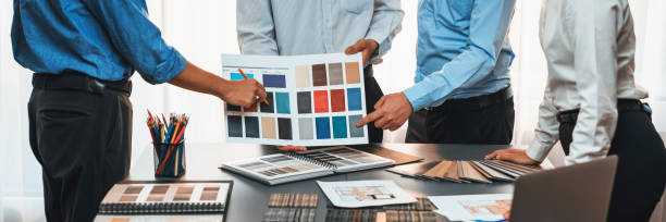 istock Group of professional interior designer and architect choosing color. Insight 1909861018