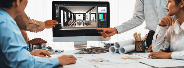 istock Group of interior architect designer discussing together with software. Insight 1909883205