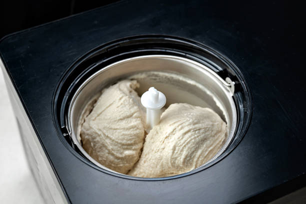 Process of vegan coconut ice cream preparation in machine