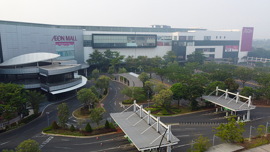 Kabupaten Tangerang, October 14-2023 : Aerial View of Aeon Mall. Modern shopping center in Tangerang District, Banten.