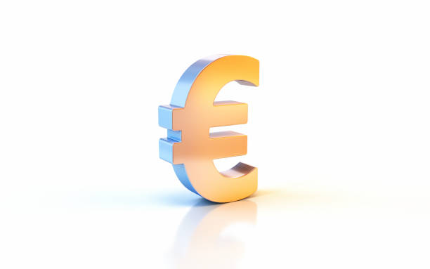 Euro Sign with Metallic Blue and Yellow Reflections, Object + Shadow Clipping Path