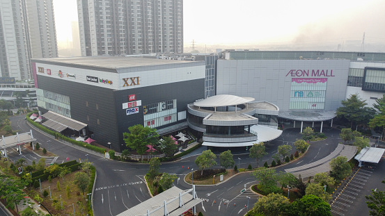 Kabupaten Tangerang, October 14-2023 : Aerial View of Aeon Mall. Modern shopping center in Tangerang District, Banten.