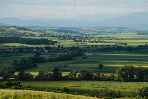 Country landscape near Sala Baganza and Torrechiara, Parma province, Emilia-Romagna, Italy, at springtime