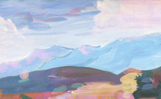 istock bstract rural expression landscape background. Drawing, painting, gouache, acrylic. Texture paper. 1909988574