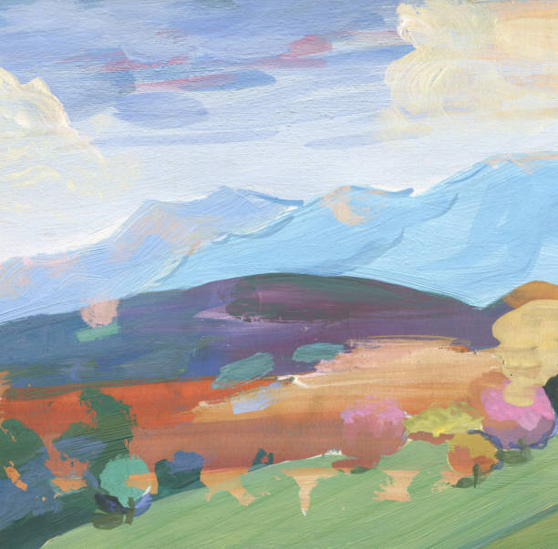 istock bstract rural expression landscape background. Drawing, painting, gouache, acrylic. Texture paper. 1909988576