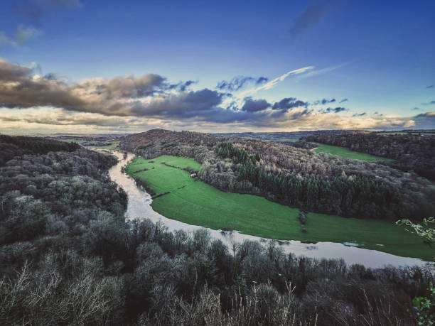 The River Ribble running past Clitheroe in Lancashire, England.