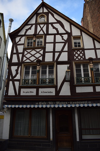 Mayen, Germany - 11/06/2023: half-timbered cafe building