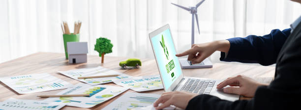 istock Go green ecology awareness campaign display on laptop. Trailblazing 1910040057