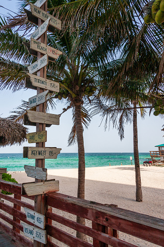 Funny direction signpost at Miami Beach, Florida, USA