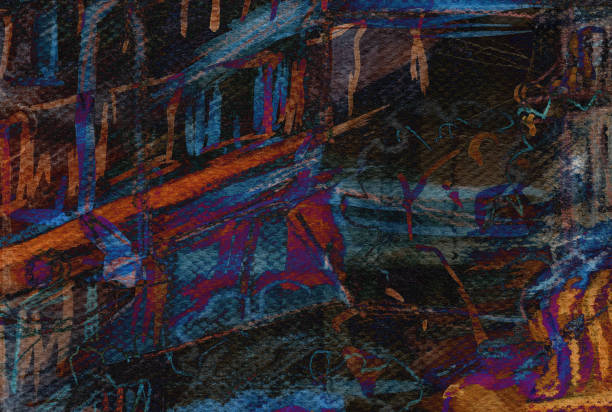 авангард абстрактный городской пейзаж. стимпанк-живопись с цветовым выражением для тревожного фона - romantic sky audio stock illustrations