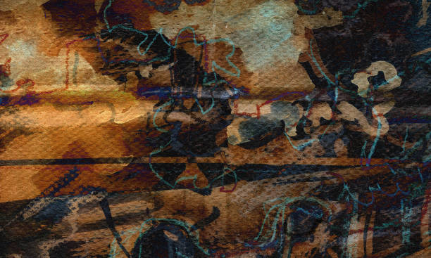 ilustrações, clipart, desenhos animados e ícones de avant-garde abstract city landscape. steampunk color expression painting for disturbing background - romantic sky audio