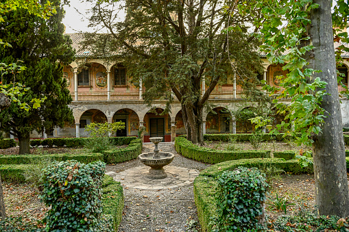 Courtyard Garden with Fountain in Historical Monastery