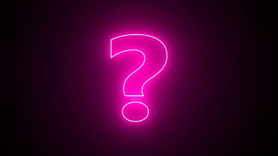 Question mark in neon pink on black background. Question mark, question mark. 3d rendering - illustration.