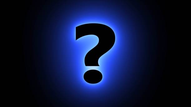 istock Question mark in neon blue color on black background. Question mark, question mark. 1910073049