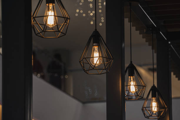 istock Pendant lamps with a design with black wire that forms a figure similar to a diamond 1910078255
