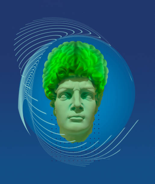 istock Creative art collage an ancient statue with brain flying out of its head. 1910085496