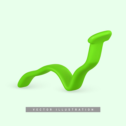3d realistic green arrow up in cartoon style. Trade infographic. Trading stock news impulses. Success of business strategy. Vector illustration.