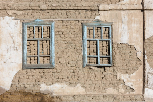 Free picture: Old abandoned house with wooden window and adobe brick wall