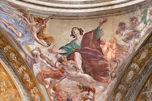 Naples - The fresco of St. Johnthe Evangelist in church Basilica di Santa Maria degli Angeli a Pizzofalcone by Giovan Battista Beinaschi (1668 - 1675).