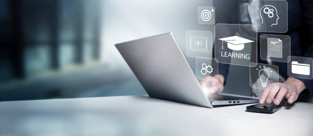 Concept of Online education. man use Online education
