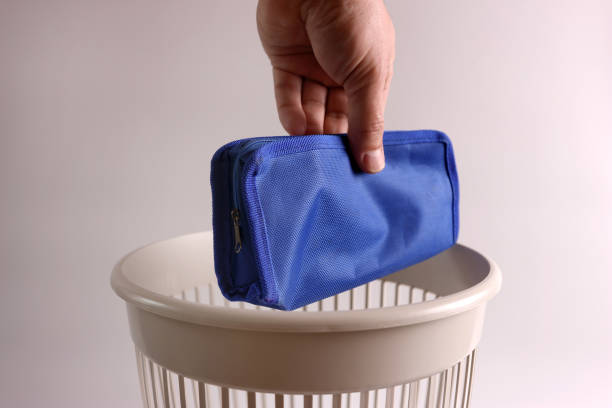 istock An old school pencil case is thrown into the trash can for recycling 1910200504