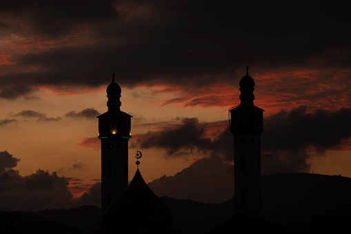 One of the mosques in Aceh peak mosque after sunset