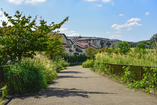 Residential area on a sunny day. Suburbs of Tokyo, Japan.