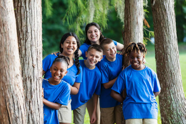 istock Multiracial children with counselor at summer camp 1910260178