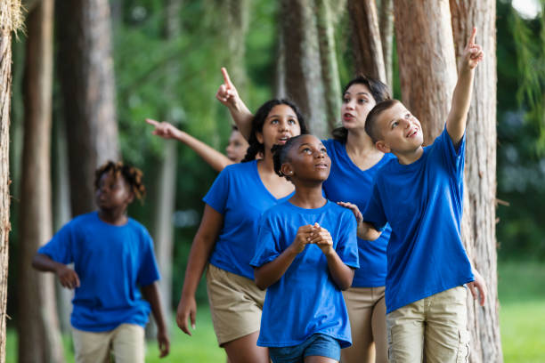istock Children in summer camp at park exploring nature 1910260501