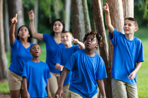 istock Children in summer camp at park exploring nature 1910260502