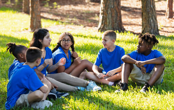 istock Multiracial children with counselor at summer camp 1910261595
