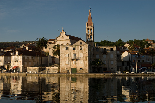 Church of Our Lady of the Annunciation in the town of Milna on the island of Bra in Croatia in the Adriatic Sea.Holidays in Croatia.