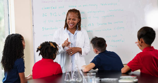 istock Multiracial woman teaching middle school science class 1910285951