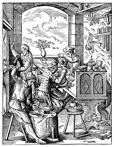 Jost Amman ( June 13, 1539 – March 17, 1591 ) was a Swiss-German artist, celebrated chiefly for his woodcuts, done mainly for book illustrations.
Das Ständebuch ( 1568 ) Book by German woodcut artist Jost Amman depicting various trades
Original edition from my own archives
Source : 1874 Moyan Age