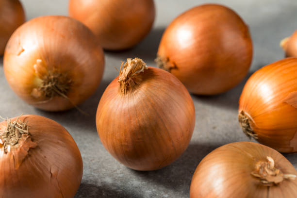 istock Organic Raw Brown Yellow Onions 1910326443