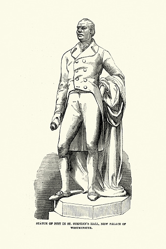 Vintage illustration Statue of William Pitt the younger, St. Stephen's Hall,, Westminster, Victorian 1850s, 19th Century