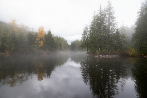 Rice Lake with fog, North Vancouver, BC, Canada