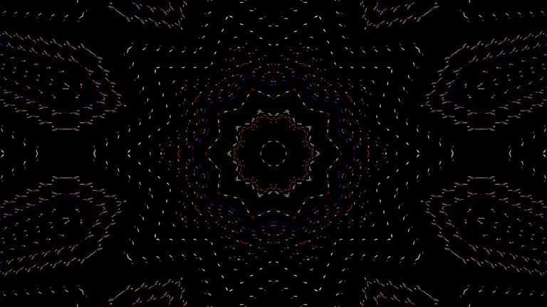 3D Abstract shining bright lines set wave, colorful, black background